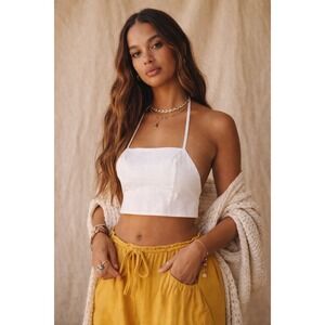 POSSE Audrey Linen Top Womens Small White Halter Tie Back Coastal Minimalist